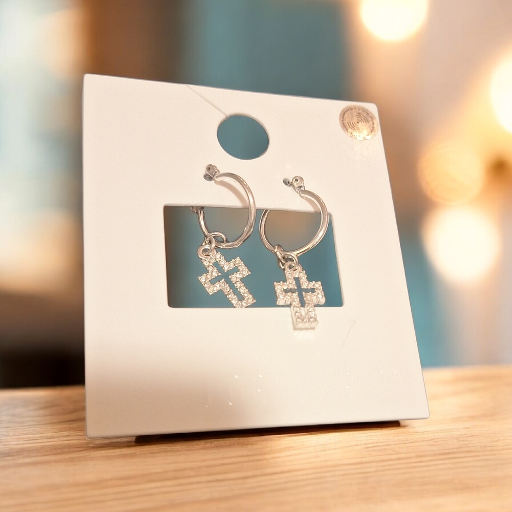 Forever 21 Silver Cross Hoop Earrings